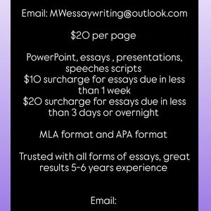 Essay Writing Service 5-6 Years Experience, Email : MWessaywriting@outlook.com
